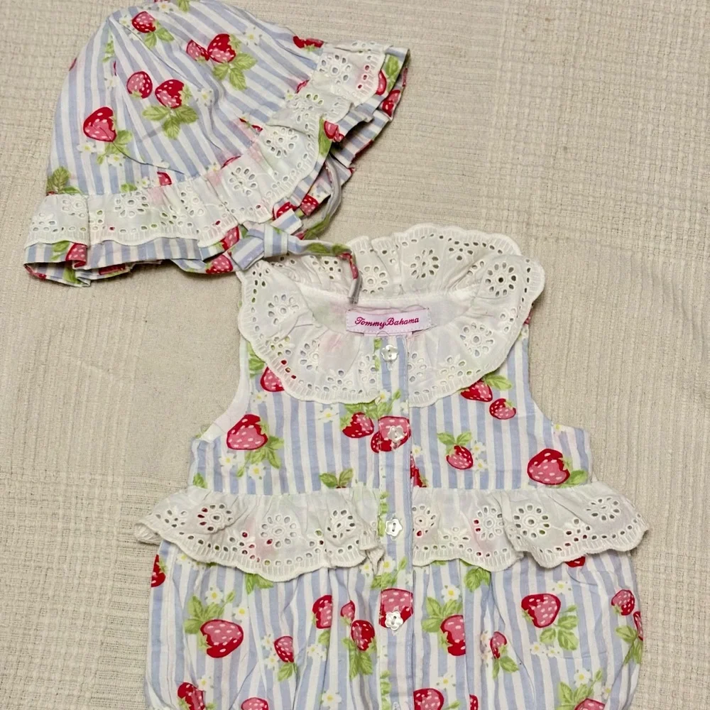 Tommy Bahama Blue and White Strawberry Diaper Cover Set